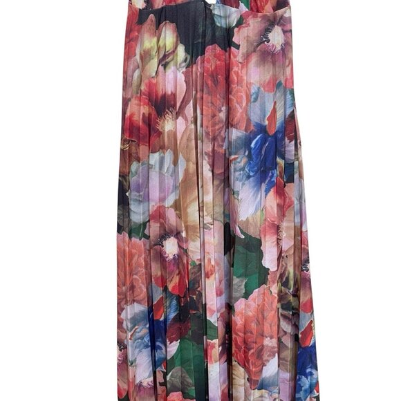 ASOS Dress Womens Size 6 Floral Pleated V Neck Key Hole Open Back Long - Picture 3 of 10